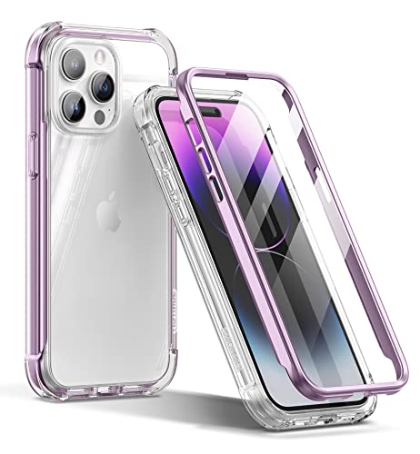 SURITCH für iPhone 14 Pro Max Hülle komplett Schutzhülle 360° Stoßfest Transparent Front Und Rückenschutz Handyhülle TPU Bumper Eingebautem Displayschutz für iPhone 14 Pro Max 6,7” (Helles Lila) von SURITCH