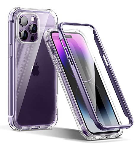 SURITCH für iPhone 14 Pro Max Hülle komplett Schutzhülle 360° Stoßfest Transparent Front Und Rückenschutz Handyhülle TPU Bumper Eingebautem Displayschutz für iPhone 14 Pro Max 6,7” (Dunkelviolett) von SURITCH