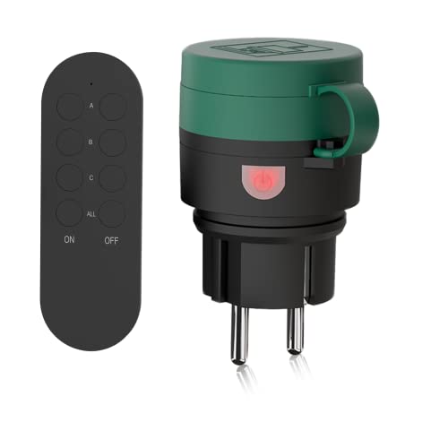 Fernbedienung Steckdose Wasserdicht, SURNICE Außensteckdosen mit drahtloser Fernbedienung, 10A/2300W Funkschalt Set | 1 Funksteckdosen + 1 Fernbedienung, Plug & Play von SURNICE