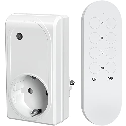 SURNICE Funkschalt-Set, funksteckdosen mit fernbedienung innen, Plug & Play, 1000W, Funk-Fernschalter, 40M Reichweite, Programmierbar und Erweitbar(2 x CR2032-Batterien kostenlos) von SURNICE