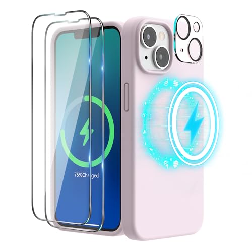 SURPHY (4 in 1 Magnetische Hülle für iPhone 14 Hülle Silikon (6,1 Zoll, 2022), mit 2 Schutzfolie & 1 Kameraschutz, Flüssigsilikon Handyhülle iPhone 14 Case mit Magnete (Kalkrosa) von SURPHY