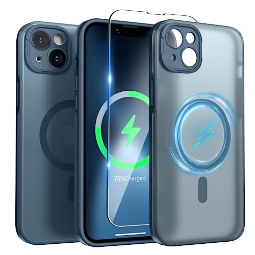 SURPHY Entwickelt für iPhone 14 Hülle kompatibel mit MagSafe (6.1 Zoll, 2022), Mattes Handyhülle iPhone 14 Case mit Kameraschutz & Schutzfolie, Anti-Fingerabdruck (Blau) von SURPHY