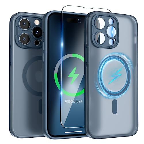 SURPHY Entwickelt für iPhone 14 Pro Hülle kompatibel mit MagSafe (6.1 Zoll, 2022), Mattes Handyhülle iPhone 14 Pro Case mit Kameraschutz & Schutzfolie, Anti-Fingerabdruck (Blau) von SURPHY
