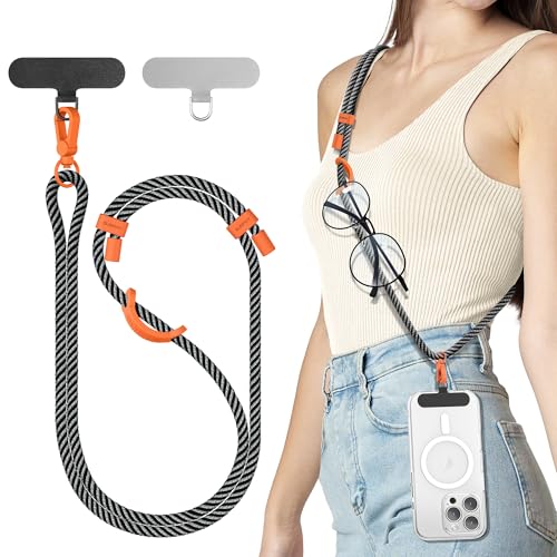 SURPHY Verstellbar Handykette Universal zum Umhängen, Stabil Trageband Handyband für Outdoor, Reise, Phone Lanyard mit Robuste Haken Kompatibel mit alle Smartphones Airpods, Schwarz & Grau SURPHY Verstellbar Handykette Universal zum Umhängen, Stabil Trageband Handyband für Outdoor, Reise, Phone Lanyard mit Robuste Haken Kompatibel mit alle Smartphones Airpods, Schwarz & Grau von SURPHY