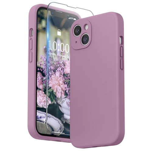 SURPHY Hülle Kompatibel mit iPhone 13 Hülle Silikon mit Displayschutzfolie, Handyhülle iPhone 13 Case Silikon Kameraschutz, iPhone 13 Hülle Schutzhülle 6,1 Zoll 2021, Flieder Lila von SURPHY