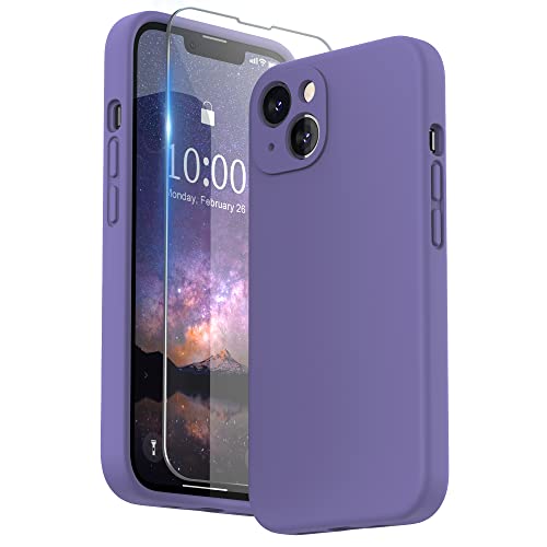 SURPHY Hülle Kompatibel mit iPhone 13 Hülle Silikon mit Displayschutzfolie, Handyhülle iPhone 13 Case Silikon Kameraschutz, iPhone 13 Hülle Schutzhülle Schutzschale 6,1 Zoll 2021, Iris violett von SURPHY