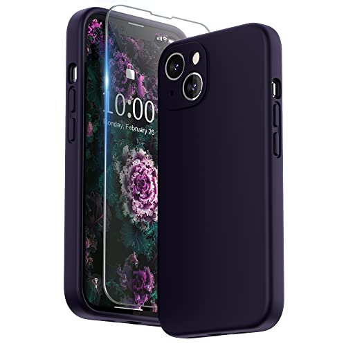 SURPHY Hülle Kompatibel mit iPhone 13 Hülle Silikon mit Displayschutzfolie, Handyhülle iPhone 13 Case Silikon Kameraschutz, iPhone 13 Hülle Schutzhülle Schutzschale 6,1 Zoll 2021, Mitternacht Violett von SURPHY