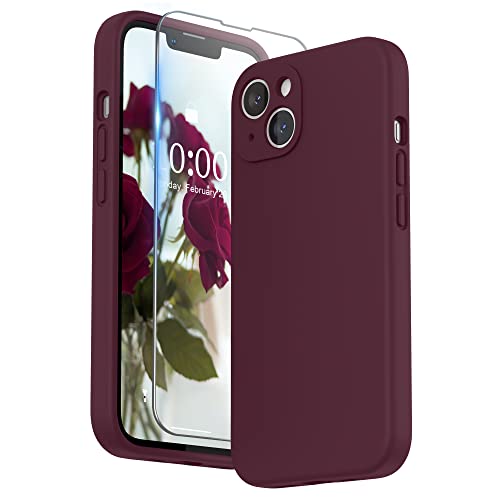 SURPHY Hülle Kompatibel mit iPhone 13 Hülle Silikon mit Displayschutzfolie, Handyhülle iPhone 13 Case Silikon Kameraschutz, iPhone 13 Hülle Schutzhülle Schutzschale 6,1 Zoll 2021, Pflaume von SURPHY