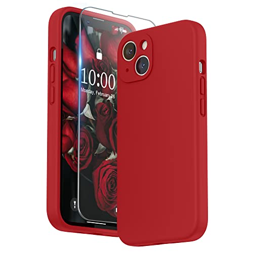 SURPHY Hülle Kompatibel mit iPhone 13 Hülle Silikon mit Displayschutzfolie, Handyhülle iPhone 13 Case Silikon Kameraschutz, iPhone 13 Hülle Schutzhülle Schutzschale 6,1 Zoll 2021, Rot von SURPHY
