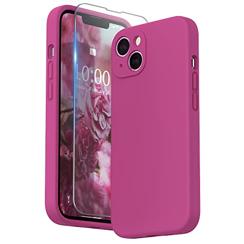 SURPHY Hülle Kompatibel mit iPhone 13 Hülle Silikon mit Displayschutzfolie, Handyhülle iPhone 13 Case Silikon Kameraschutz, iPhone 13 Hülle Schutzhülle Schutzschale 6,1 Zoll 2021 (Heiße Rosa) von SURPHY