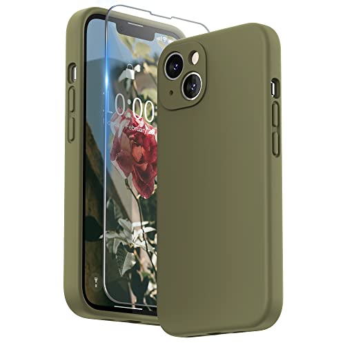 SURPHY Hülle Kompatibel mit iPhone 13 Hülle Silikon mit Displayschutzfolie, Handyhülle iPhone 13 Case Silikon Kameraschutz, iPhone 13 Hülle Schutzhülle Schutzschale 6,1 Zoll 2021 (Khaki Grün) von SURPHY