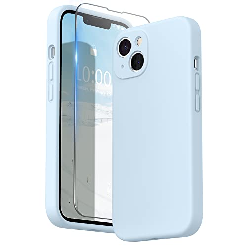 SURPHY Hülle Kompatibel mit iPhone 13 Hülle Silikon mit Displayschutzfolie, Handyhülle iPhone 13 Case Silikon Kameraschutz, iPhone 13 Hülle Schutzhülle Schutzschale 6,1 Zoll 2021 (Wolkenblau) von SURPHY