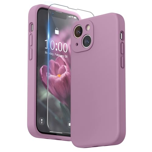 SURPHY Hülle Kompatibel mit iPhone 13 Mini Hülle Silikon mit Displayschutzfolie, Handyhülle iPhone 13 Mini Case mit Kameraschutz, iPhone 13 Mini Hülle Schutzhülle 5,4 Zoll 2021, Flieder Lila von SURPHY