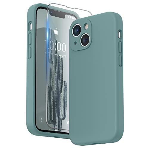 SURPHY Hülle Kompatibel mit iPhone 13 Mini Hülle Silikon mit Displayschutzfolie, Handyhülle iPhone 13 Mini Case mit Kameraschutz, iPhone 13 Mini Hülle Schutzhülle 5,4 Zoll 2021, Kaktus Grün von SURPHY