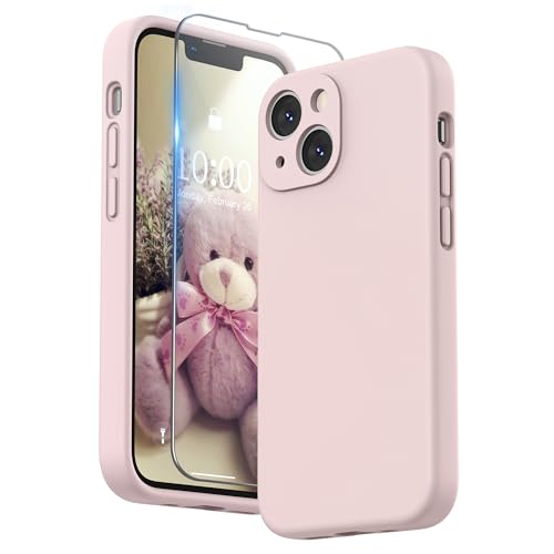 SURPHY Hülle Kompatibel mit iPhone 13 Mini Hülle Silikon mit Displayschutzfolie, Handyhülle iPhone 13 Mini Case mit Kameraschutz, iPhone 13 Mini Hülle Schutzhülle 5,4 Zoll 2021, Kalkrosa von SURPHY