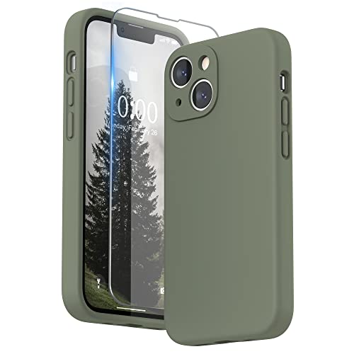 SURPHY Hülle Kompatibel mit iPhone 13 Mini Hülle Silikon mit Displayschutzfolie, Handyhülle iPhone 13 Mini Case mit Kameraschutz, iPhone 13 Mini Hülle Schutzhülle 5,4 Zoll 2021, Olivgrün von SURPHY