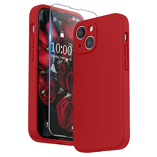 SURPHY Hülle Kompatibel mit iPhone 13 Mini Hülle Silikon mit Displayschutzfolie, Handyhülle iPhone 13 Mini Case mit Kameraschutz, iPhone 13 Mini Hülle Schutzhülle 5,4 Zoll 2021, Rot von SURPHY