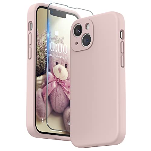 SURPHY Hülle Kompatibel mit iPhone 13 Mini Hülle Silikon mit Displayschutzfolie, Handyhülle iPhone 13 Mini Case mit Kameraschutz, iPhone 13 Mini Hülle Schutzhülle 5,4 Zoll 2021, Sandrosa von SURPHY