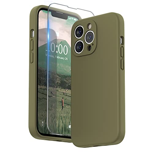 SURPHY Hülle Kompatibel mit iPhone 13 Pro Hülle Silikon mit Displayschutzfolie, Handyhülle iPhone 13 Pro Case mit Kameraschutz, iPhone 13 Pro Hülle Schutzhülle 6,1 Zoll 2021 (Khaki Grün) von SURPHY