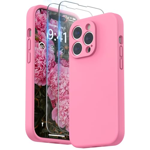 SURPHY Hülle Kompatibel mit iPhone 14 Pro Hülle Silikon mit Displayschutzfolie, iPhone 14 Pro Case Silikon mit Kameraschutz, Handyhülle iPhone 14 Pro Schutzhülle 6,1 Zoll 2022, Pink von SURPHY