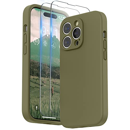 SURPHY Hülle Kompatibel mit iPhone 14 Pro Hülle Silikon mit Displayschutzfolie, iPhone 14 Pro Case Silikon mit Kameraschutz, Handyhülle iPhone 14 Pro Schutzhülle 6,1 Zoll 2022 (Khaki Grün) von SURPHY