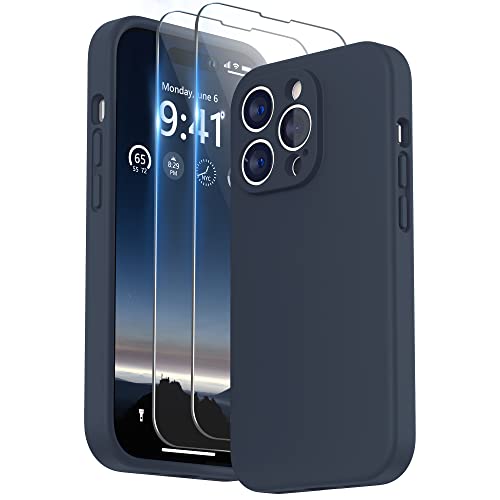 SURPHY Hülle Kompatibel mit iPhone 14 Pro Hülle Silikon mit Displayschutzfolie, iPhone 14 Pro Case Silikon mit Kameraschutz, Handyhülle iPhone 14 Pro Schutzhülle 6,1 Zoll 2022 (Mitternachtsblau) von SURPHY