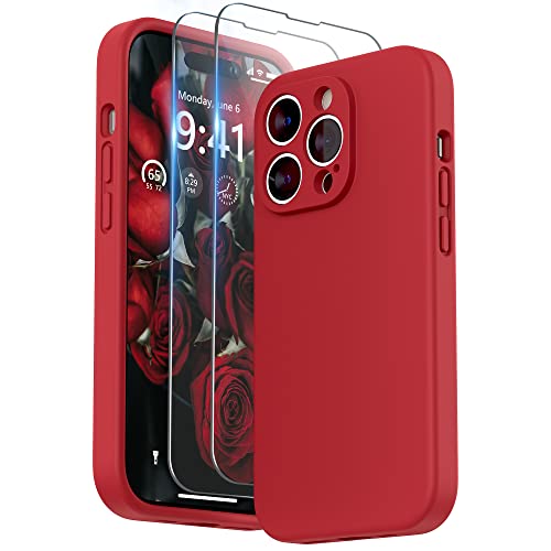 SURPHY Hülle Kompatibel mit iPhone 14 Pro Hülle Silikon mit Displayschutzfolie, iPhone 14 Pro Case Silikon mit Kameraschutz, Handyhülle iPhone 14 Pro Schutzhülle 6,1 Zoll 2022 (Rot) von SURPHY