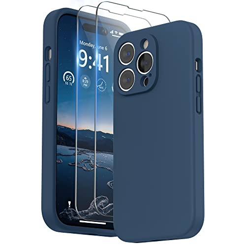 SURPHY Hülle Kompatibel mit iPhone 14 Pro Hülle Silikon mit Displayschutzfolie, iPhone 14 Pro Case Silikon mit Kameraschutz, Handyhülle iPhone 14 Pro Schutzhülle 6,1 Zoll 2022 (Sturmblau) von SURPHY