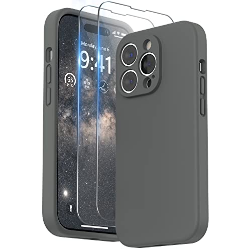 SURPHY Hülle Kompatibel mit iPhone 14 Pro Hülle Silikon mit Displayschutzfolie, iPhone 14 Pro Case Silikon mit Kameraschutz, Handyhülle iPhone 14 Pro Schutzhülle 6,1 Zoll 2022 (Weltraum Grau) von SURPHY