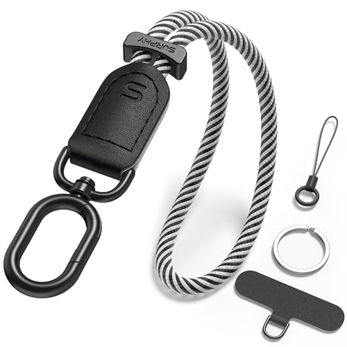 SURPHY Leder Handy Handschlaufe Universal, Verstellbares Handykette Kurz Handyband Schlüsselband lanyard Handyanhänger Trageband für AirPods Handyhülle Schlüssel Karteninhaber, Schwarz von SURPHY