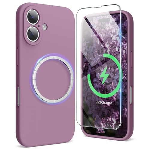 SURPHY für iPhone 16 Hülle Silikon 6,1" für MagSafe mit Displayschutzfolie & Voll Kameraschutz, Stoßfest Handyhülle iPhone 16 Case für Magnetische Alles Zubehör, Flieder Lila von SURPHY