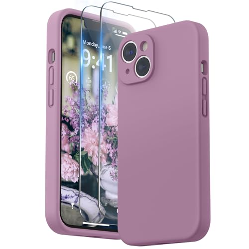 SURPHY Silikon Hülle Kompatibel mit iPhone 14 Hülle Silikon mit Displayschutzfolie, Case mit Kameraschutz, Handyhülle iPhone 14 Schutzhülle 6,1 Zoll 2022 (Flieder Lila) von SURPHY