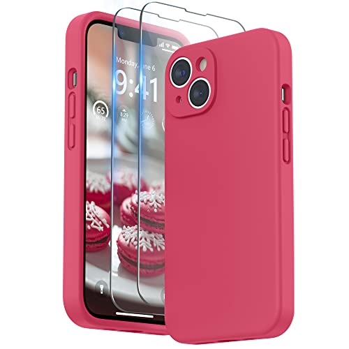 SURPHY Silikon Hülle Kompatibel mit iPhone 14 Hülle Silikon mit Displayschutzfolie, iPhone 14 Case Silikon mit Kameraschutz, Handyhülle iPhone 14 Schutzhülle 6,1 Zoll 2022 (Hibiskus) von SURPHY