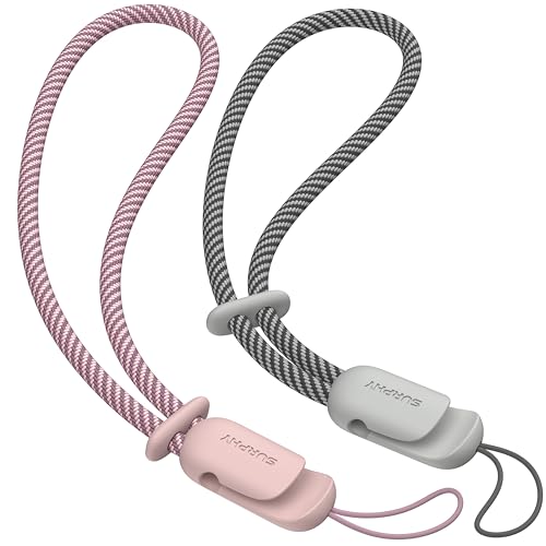 SURPHY Verstellbares Handy Handschlaufe Trageband Handgelenk Schlüsselband für Airpods Handyhülle USB-Stick Kamera Schlüsselanhänger, Rosa & Grau von SURPHY