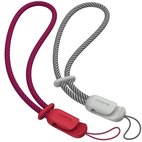 SURPHY Verstellbares Handy Handschlaufe Trageband Handgelenk Schlüsselband für Airpods Handyhülle USB-Stick Kamera Schlüsselanhänger, Rot & Grau von SURPHY