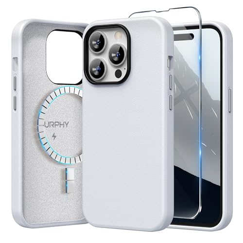 SURPHY für iPhone 14 Pro Silokon Leder Hülle 6,1" für MagSafe, Handyhülle iPhone 14 Pro Case, iPhone 14 Pro Schutzhülle (mit Mikrofaserfutter), Kühles Weiß von SURPHY