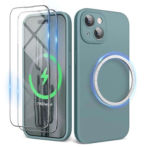 SURPHY für iPhone 15 Hülle Silikon (6,1") kompatibel mit MagSafe mit Displayschutzfolie & Vollständiger Kameraschutz, Handyhülle iPhone 15 Case mit Magnete, Kaktus Grün von SURPHY