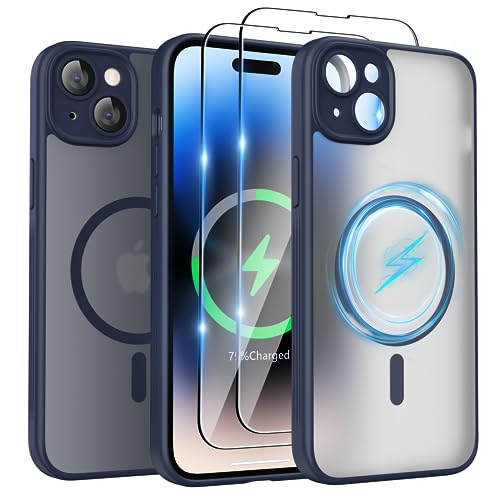 SURPHY für iPhone 15 Plus Case (6,7") für MagSafe mit Schutzfolie, mit Vollständiger Kameraschutz, Stoßfest Matt Handyhülle iPhone 15 Plus Hülle mit Magnete, Anti-Fingerabdruck, Blau von SURPHY