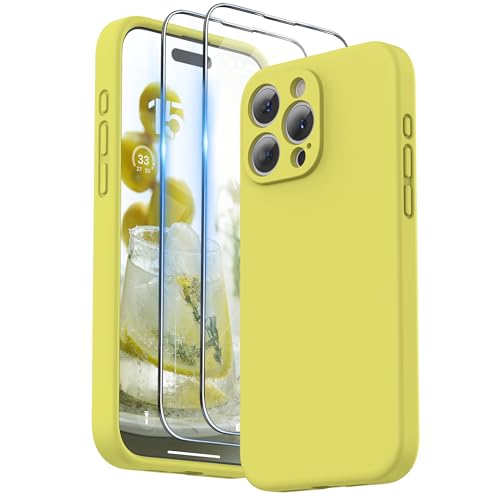 SURPHY für iPhone 15 Pro Max Hülle Silikon mit Band & Displayschutzfolie 6,7" 2023, Handyhülle iPhone 15 Pro Max Case mit Kameraschutz, iPhone 15 Pro Max Schutzhülle, Kanariengelb von SURPHY