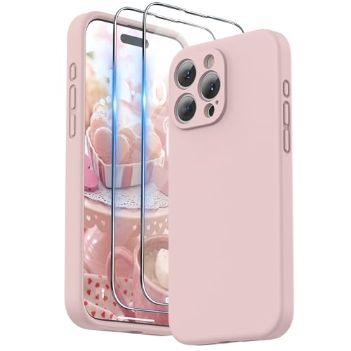 SURPHY für iPhone 15 Pro Max Hülle Silikon mit Band & Displayschutzfolie 6,7" 2023, Handyhülle iPhone 15 Pro Max Case mit Kameraschutz, iPhone 15 Pro Max Schutzhülle, Rosa von SURPHY