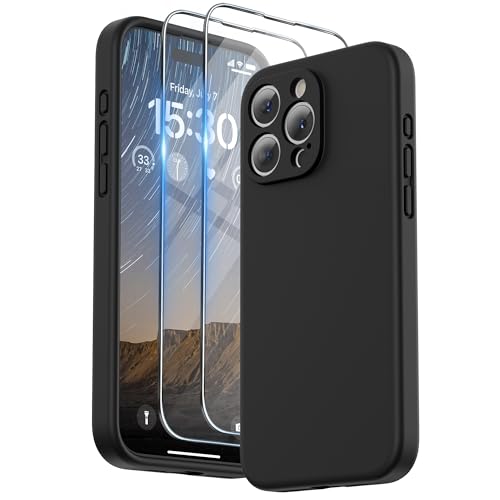 SURPHY für iPhone 15 Pro Max Hülle Silikon mit Band & Displayschutzfolie 6,7" 2023, Handyhülle iPhone 15 Pro Max Case mit Kameraschutz, iPhone 15 Pro Max Schutzhülle, Schwarz von SURPHY