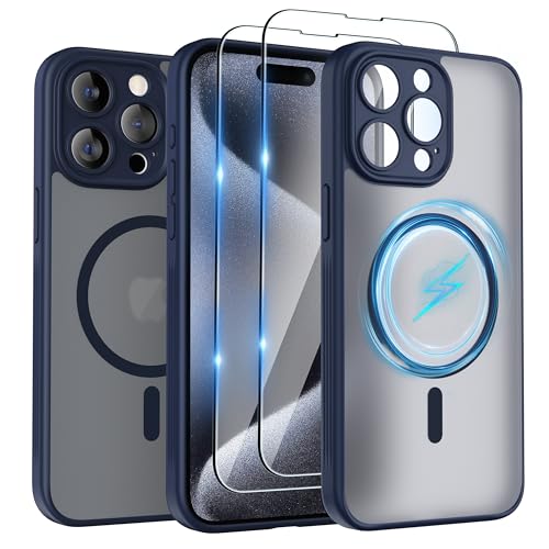 SURPHY für iPhone 15 pro Case (6,1") für MagSafe mit Schutzfolie, mit Vollständiger Kameraschutz, Stoßfest Matt Handyhülle iPhone 15 pro Hülle mit Magnete, Anti-Fingerabdruck, Blau von SURPHY