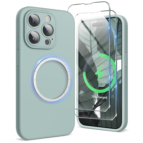 SURPHY für iPhone 15 pro Hülle Silikon (6,1") kompatibel mit MagSafe mit Displayschutzfolie & Vollständiger Kameraschutz, Handyhülle iPhone 15 pro Case mit Magnete, Agavengrün von SURPHY