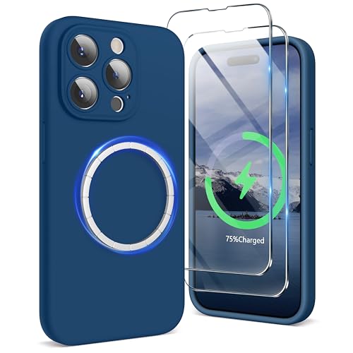 SURPHY für iPhone 15 pro Hülle Silikon (6,1") kompatibel mit MagSafe mit Displayschutzfolie & Vollständiger Kameraschutz, Handyhülle iPhone 15 pro Case mit Magnete, Horizont Blau von SURPHY