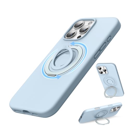 SURPHY für iPhone 16 Pro Hülle Silikon für MagSafe mit 360° Unsichtbarer Ständer & Silikon Ring, Stoßfeste Kratzfeste Handyhülle iPhone 16 Pro Case 6,3" Erhöhter Randschutz, Wolkenblau von SURPHY