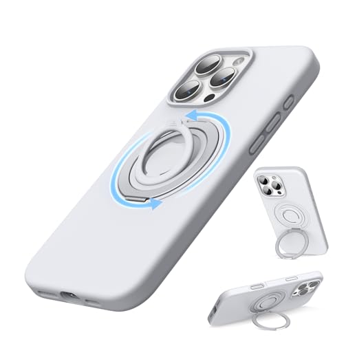 SURPHY für iPhone 16 Pro Max Hülle Silikon für MagSafe mit 360° Unsichtbarer Ständer & Silikon Ring, Stoßfeste Kratzfeste Handyhülle iPhone 16 Pro Max Case 6,9" Erhöhter Randschutz, Titan Weiß von SURPHY