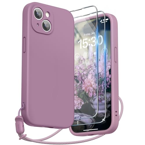 SURPHY kompatibel mit iPhone 15 Hülle Silikon mit Band & Displayschutzfolie 6,1" 2023, Handyhülle iPhone 15 Case mit Kameraschutz, iPhone 15 Schutzhülle, Flieder Lila SURPHY kompatibel mit iPhone 15 Hülle Silikon mit Band & Displayschutzfolie 6,1" 2023, Handyhülle iPhone 15 Case mit Kameraschutz, iPhone 15 Schutzhülle, Flieder Lila von SURPHY
