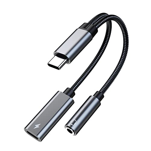 USB C auf 3,5 mm Kopfhörer und Ladegerät-Adapter, 2 in 1 USB C auf Aux Audio Jack Hi-Res DAC und PD 60 W Schnellladung, kompatibel mit Samsung Galaxy S22 S21 S20, Google Pixel 4 3 XL (Gray) von SURPRIZON