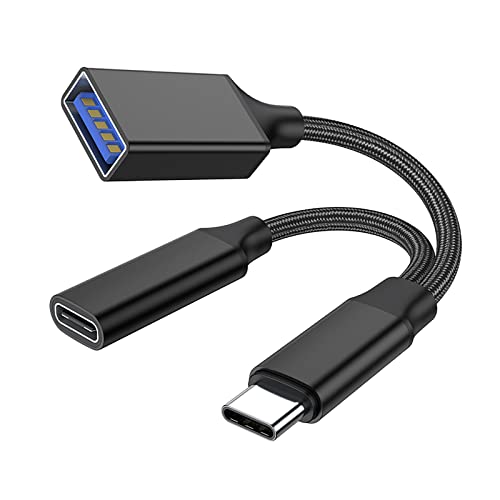 USB C auf USB Adapter OTG und Ladekabel, 2 in 1 USB-C Splitter mit 10 W PD Ladegerät Typ C OTG und USB A Buchse Port kompatibel für Samsung S21/S20 LG G8, Pixel4 XL, Google TV (Black) von SURPRIZON