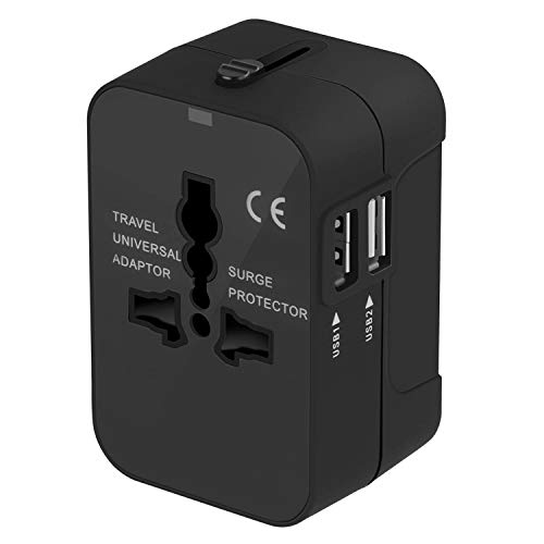 Universal-Reiseadapter, Adapter mit zwei USB-Ports, für Japan, China, Kanada, USA, UK AU über 150 Länder für Weihnachten (schwarz) von SURWELL